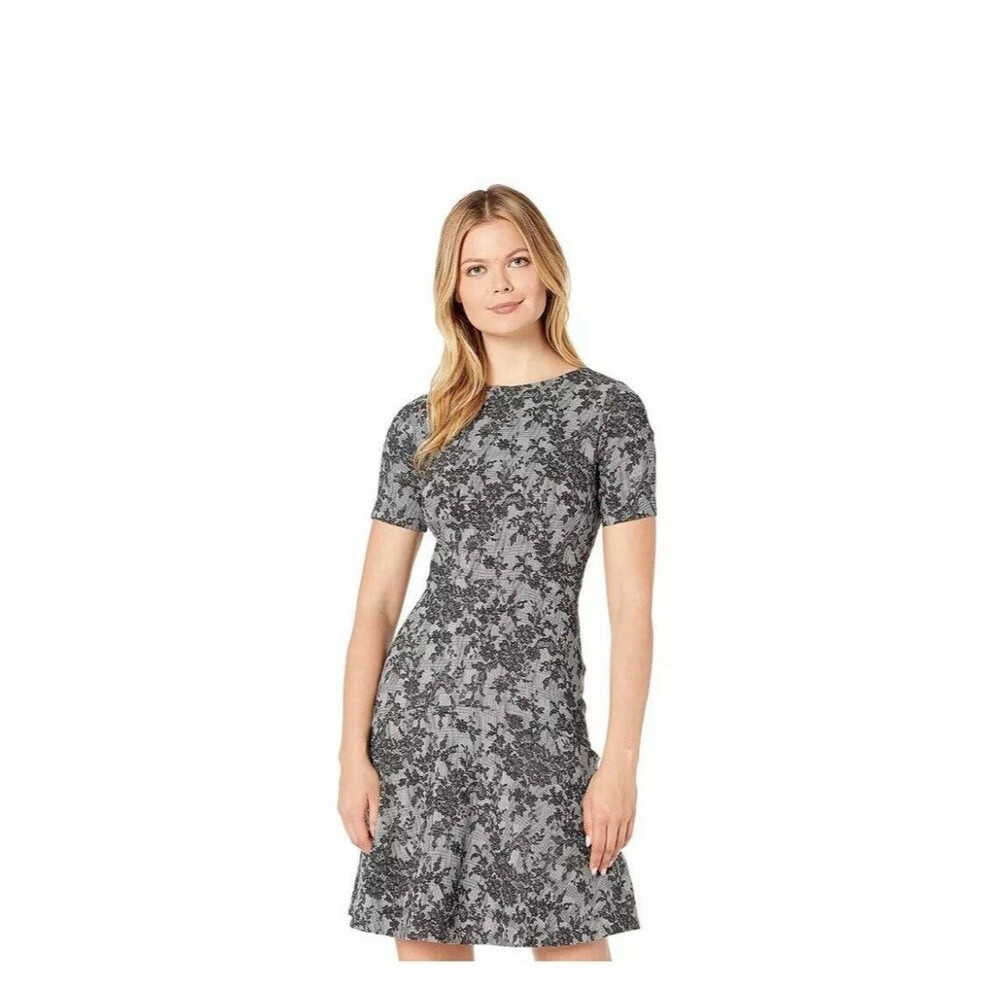 $180 Ralph Lauren Women's Black Pembrook Floral Knit Baba A-Line Day Dress Sz 10